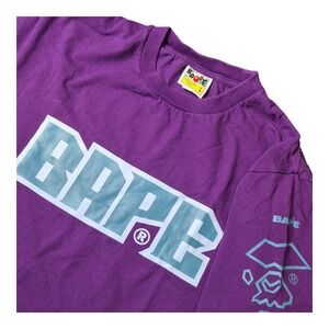 A Bathing Ape BAPE Men's L‎ Purple Football Tee Graphic Logo 100% Cotton